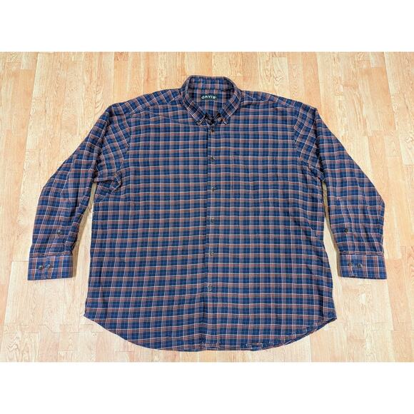 Orvis Flannel Men's Button Down Plaid Shirt Sz 2XL 100% Cotton - Picture 1 of 6